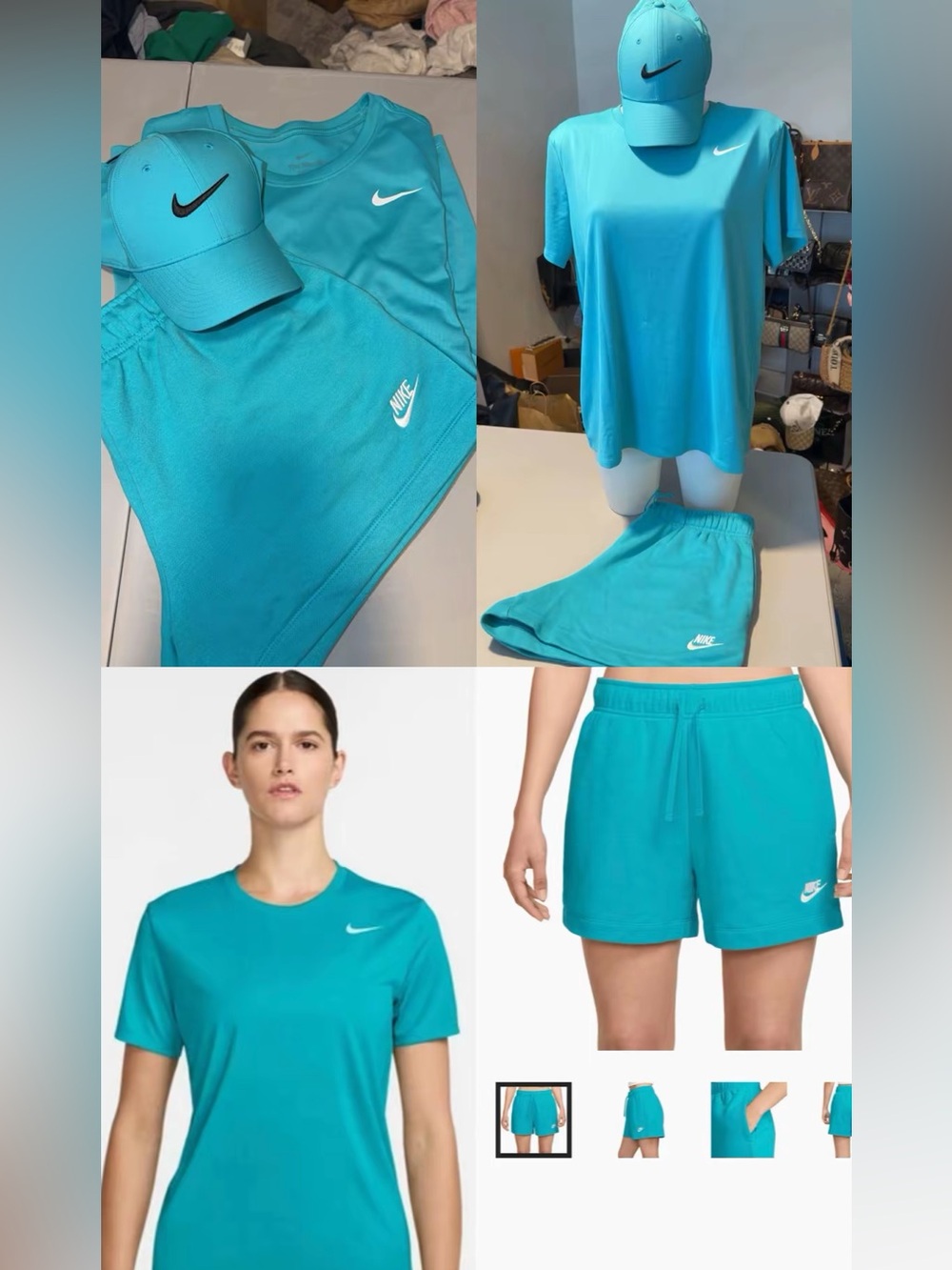 Nike Women’s Bundle Teal Athletic Tee & Shorts Set Cap Large